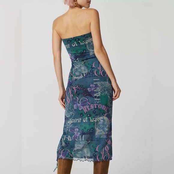 NWOT Urban Outfitters Samara Mesh Strapless Slit Midi Dress Purple Multi size XS - Picture 3 of 9
